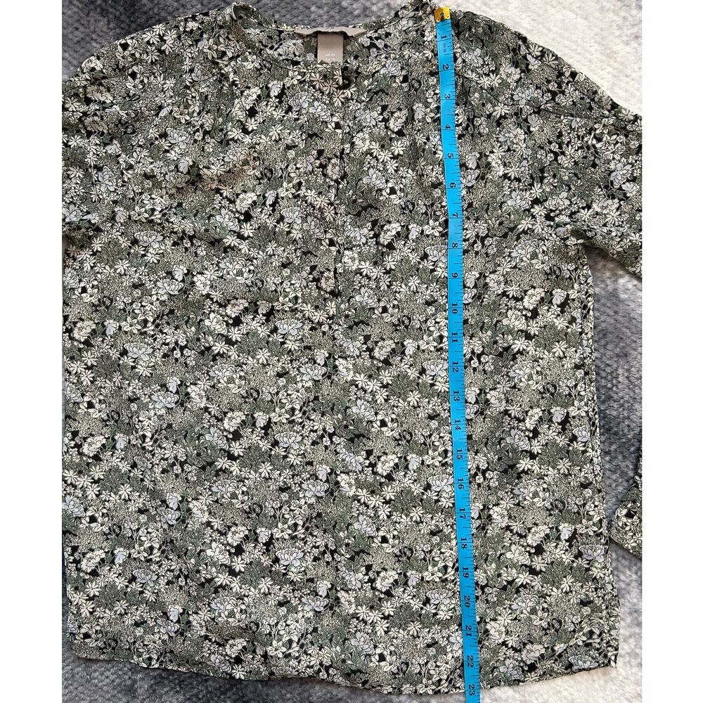 H&M Floral Green Quarter Button Long Sleeve Lined Flowy Blouse Size XS - Picture 9 of 10